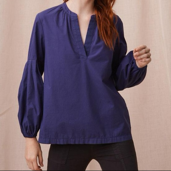 LOFT Poplin Split Neck Top - Picture 1 of 5